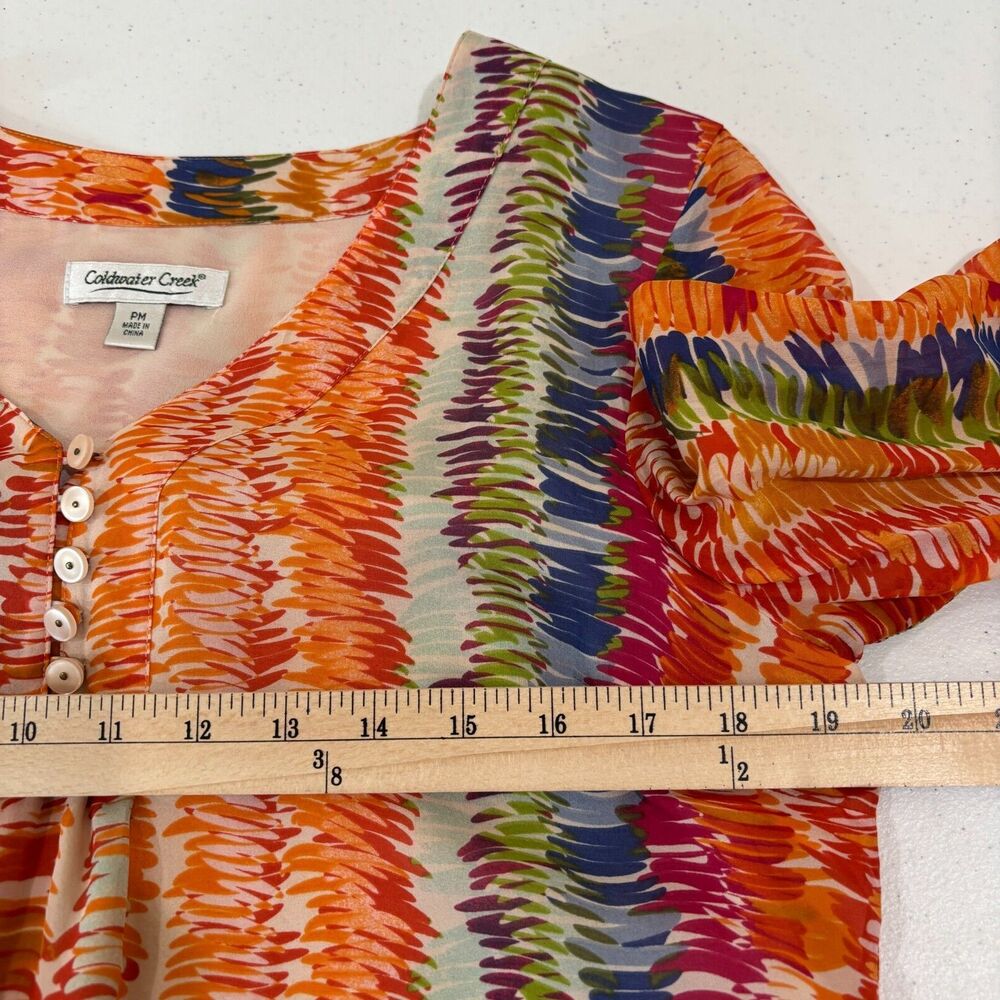 Coldwater Creek Silk Blouse Orange Rainbow Top Pm… - image 8